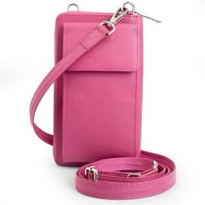 Vibrant Pink Crossbody Bag with Adjustable Strap and Silver Accents